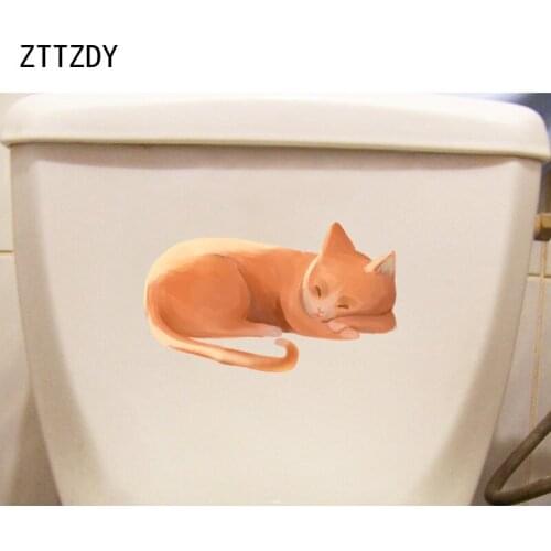 ZTTZDY 22.4*13.3CM Sleeping Cat Wall Stickers Art Toilet Sticker Home Decor T3-0033