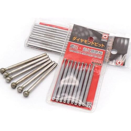 10pcs 1mm-6mm Diamond Grinding Needle Head Cutter Jade Carve Tools Engrave Rotary Spherical Burr Tool 3mm Shank Round Ball