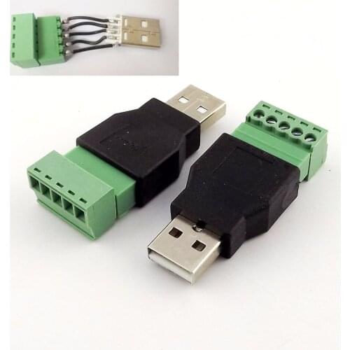 10pcs USB 2.0 Type A Male to 5 Pin Screw with Shield Terminal Plug Adapter Connector