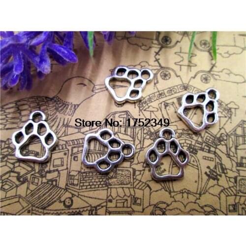 150pcs--Dog Paw Charms, Antique Tibetan Silver Paw print charm pendants 11x13mm