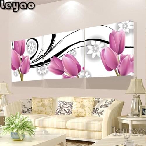 5D Diamond Painting Modern minimalist tulip triptych Full Square Diamond Embroidery flowers 5D Diy Mosaic Handmade Art Crafts