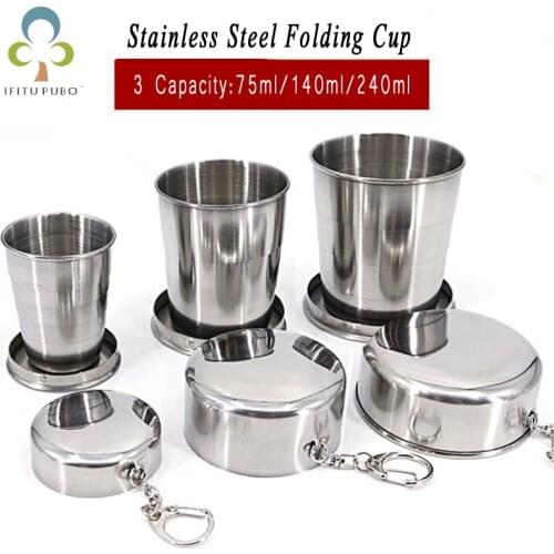 60ml 150ml 260ml Stainless Steel Camping Folding Cup Traveling Outdoor Camping Hiking Mug Portable Collapsible Cup Bottel GYH