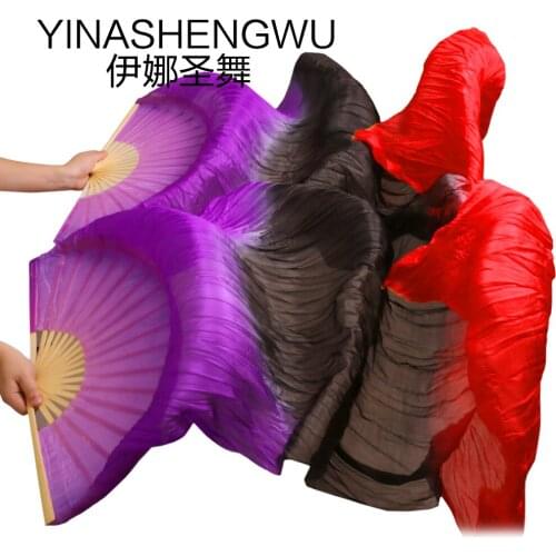 Stage Performance 100% Silk Belly Dance Fans Gradient Colour Dance Accessories Belly Dancing Silk Fans purple+black+red