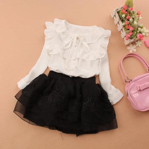 Long Sleeve Top Girls Back to School Blouses Fall Teenage O-neck Lotus Leaf Shirts Cute Baby Princess Chiffon Clothes for 2-16Y