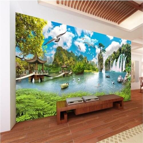 Beibehang Large custom wallpaper murals of any size photo China style landscapes ultra HD waterfall 3D TV background wallpaper