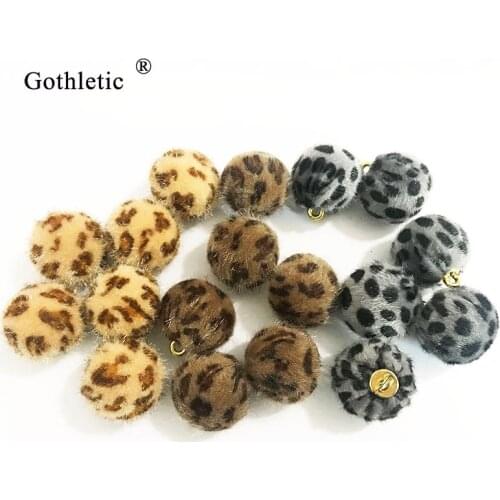 Gothletic 10pcs/lot Brown/Grey 28mm Big Leopard Print Fluffy Pom Pom Loose Bead Charm Pendant DIY for Jewelry Making Accessories