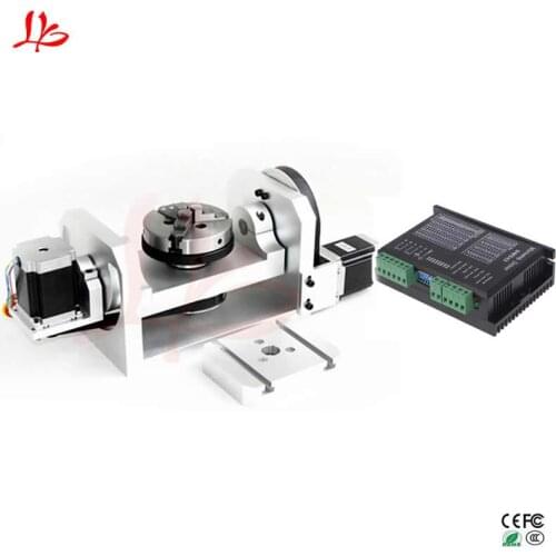 CNC Dividing Head 5th axis B axis with table 100mm 3jaw Center height 98MM with DM542 motor driver
