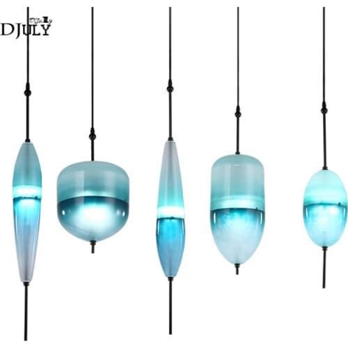 Postmodern designer blue colored glass pendant lights for dining room living room art deco villa led luminaire kitchen fixtures