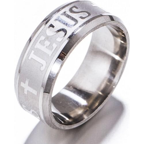 Euramerican Rings For Men Women Jesus Cross stainless steel Luminou Glow In Dark Black Blue Band Ring Wholesale Jewelry