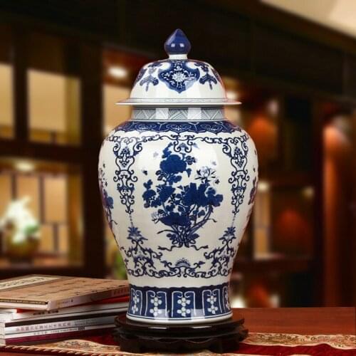 Chinese Qing Dynasty Ancient home Porcelain Vase blue and white Temple Jar Ceramic vase Ginger Jars Jingdezhen vase vintage