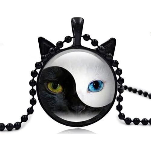 The Cat of Yin and Yang Time Gem Necklace Pendant Tai Chi Tai Chi Cat Ear Glass Charm Gift For Women Jewelry