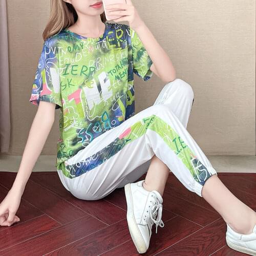 Summer Sports Suit Women 2021 New Large Size Loose Short Sleeve Western Fashion Womens Summer Casual Two-piece Suit Ladies Set