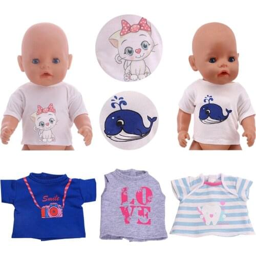 Doll T-Shirt Cartoon Print Pattern Cat For 43Cm Baby Reborn&18Inch Girls American,Our Generation Clothes Baby Items,Toy For Kids
