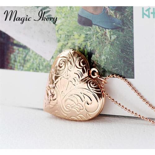 Magic Ikery Hyperbole Necklaces Rose Gold Color Vintage Photo Box floating Big Heart locket Necklace Fashion Jewelry MKA1015