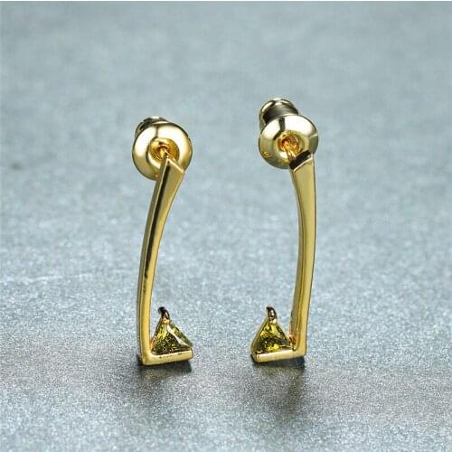 Minimalist Female Olive Green Crystal Earring Dainty Triangle Geometric Stud Earrings Cute Gold Color Wedding Earrings For Women