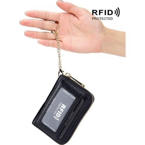 Fashion Card Holder Small Zipper Wallet Coin Purse Key Ring Rfid Id Business Credit Card Bags
