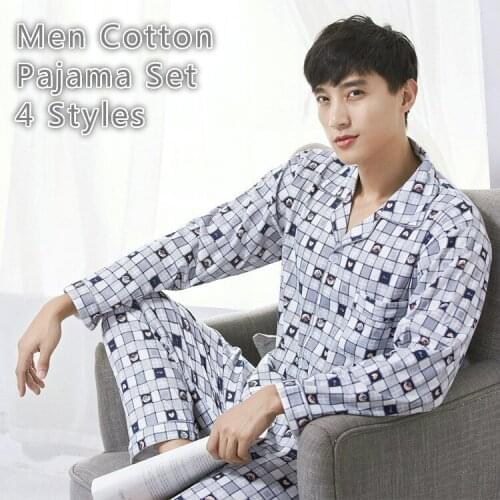 Mens Cotton Sleepwear pijama hombre invierno Long Sleeve Shirt Home Pants Winter Man Pajamas Homewear Simple Luxury Men Clothes