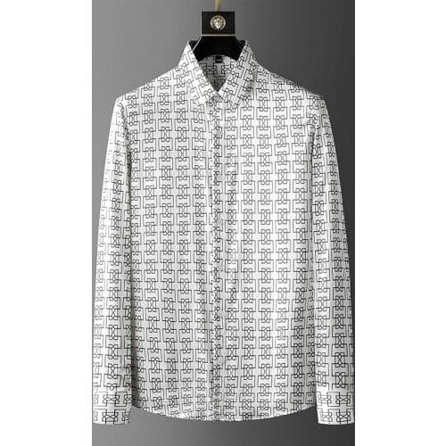 Mens Shirts Geometric Line Printing Shirts Street Fashion Long-Sleeved Shirts Mens Autumn Shirts