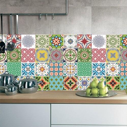 10/15/20/30cm Colorful Retro Strip Tiles Wall Stickers Bathroom Kitchen Wardrobe Decoration Wallpaper Peel & Stick PVC Art Mural