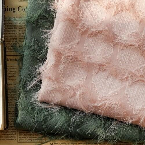 New Jacquard Cut Flower Tassel Chiffon Fabric Check Polyester Woven Dyed Cloth For Spring And Summer Dress Clothing,By The Meter