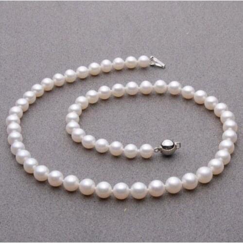 Free shipping Charming 7-8 AAA+ natural pearl necklace 925 silver 17 inch