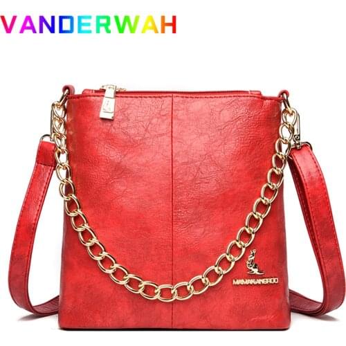 Casual Pu Leather Bucket Crossbody Bags for Women 2021 Fashion Metal Top-handle Bag Simple Ladies Small Shoulder Messenger Bag