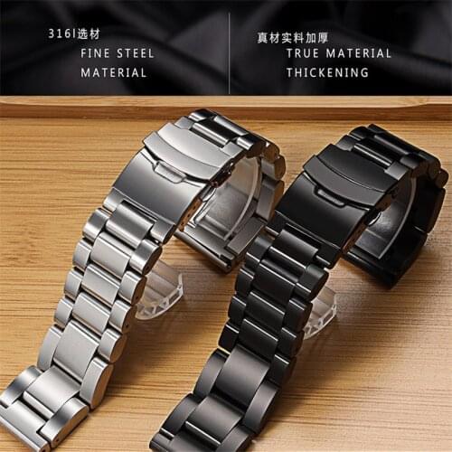 High quality 20 22 24 26mm Solid Black Silver Stainless Steel Watchband Universal Thick Bracelet For Panerai Hamilton Invicta