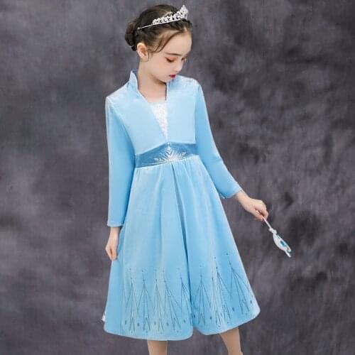 Ruifglasb Princess Elza Dress 2 Little Girls Snow Queen Full sleeves Costume elza velvet dresses Cosplay Kids Party Vestidos