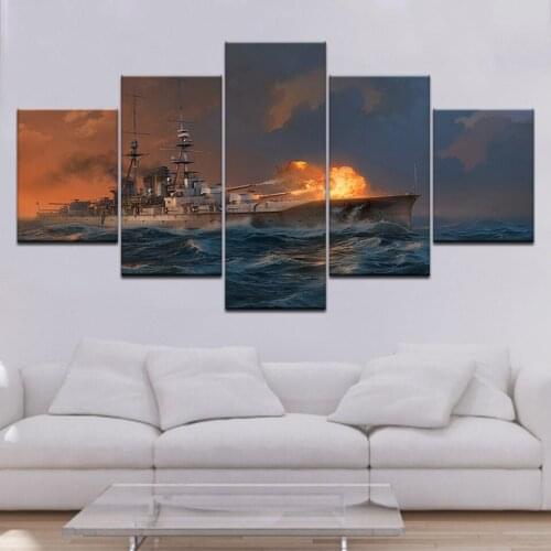 Boat at sea seascape modern modular 5 board HD print wall poster living room modern home decoration canvas painting