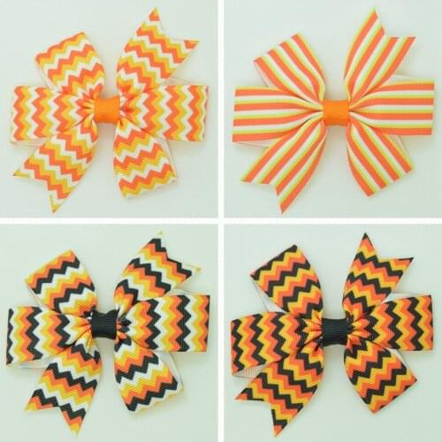 SUPWRF 3.1'' Halloween chevron cute bow Girls Hair Bow With Clip Boutique Printed Ribbon headwear diy wholesale 20 PCS T0929