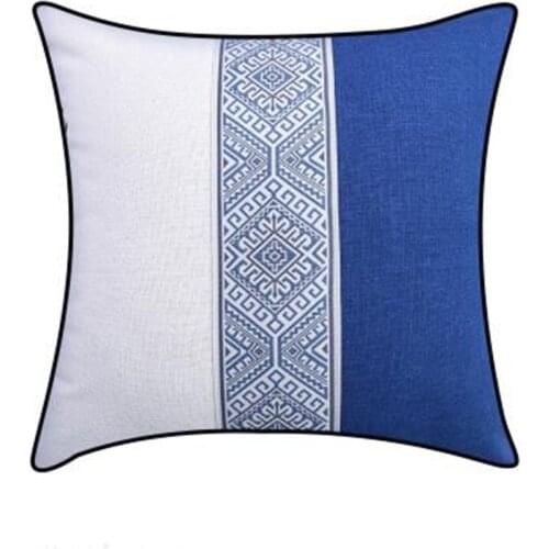 Embroidered Decorative Pattern New Chinese Style Blue White Cushion Cover Waist Pillowcase Home Sofa Decoration Splicing Cover