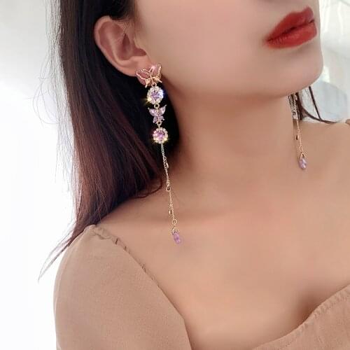 South Koreas new design fashion jewelry exaggerated long color crystal butterfly face-lift female party earrings