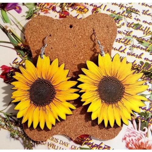 Wholesale Wood Sunflower Earrings for Women Yellow Big Daisy Sunflower Statement Earring Fashion Jewelry Best Friend Gifts