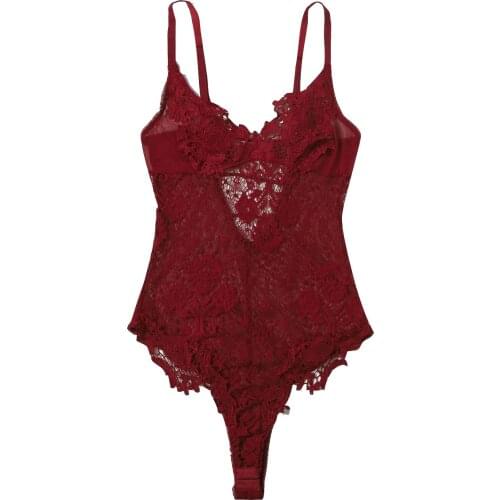 Ladies Lace Solid Color Hollow Out Embroidery One-piece Sexy Bodysuit Perspective Breathable Erotic Underwear Women Lingerie
