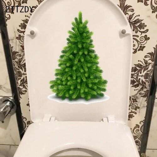 ZTTZDY 16.5×24.7CM Fresh Green Pine Trees WC Decor Toilet Stickers Home Room Wall Accessories T6-0017