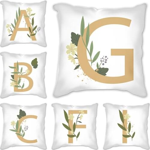 1Pcs Flower Alphabet Letter Decorative Cushion Cover Linen Polyester Throw Pillowcase 45*45CM Sofa Home Decorative PillowCover