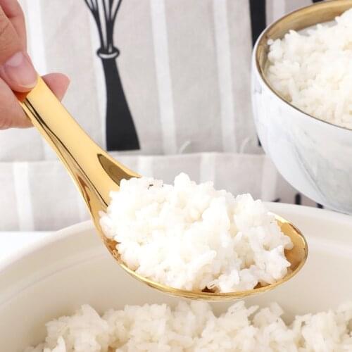 1PCS Rice Serving Spoon 18/8 Stainless Steel Long Handle Soup Porridge Rice Scoop Gold Tableware Spoon Dinnerware Kitchen Tools