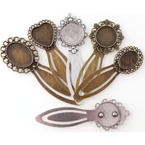 2 Pieces Antique Silver / Copper Retro Bookmark Convex Round Base Bookmark Set Fit For Multi-Size Handmade Bookshelf Bookmarks