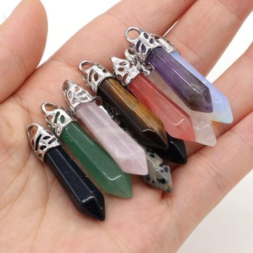 1pcs Natural Stone Pendants Charms Blue Sand Rose Quartzs for Jewelry Making DIY Accessories Fit Necklaces Earring Size 8x40mm