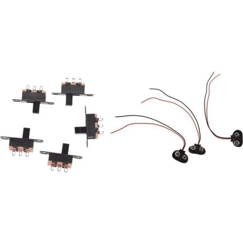 5 Pcs 50V 0.5A 3 Pin 2 Position On/OFF 1P2T SPDT Slide Switch & 3 Pcs Power Consumption 12cm Cable 9V Battery Terminal