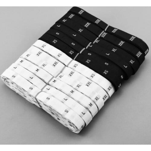 Free shipping White/Black Damask polyester cloth size label shirt/dress/Jacket Alphabet clothing tags size labels 500 pcs a lot