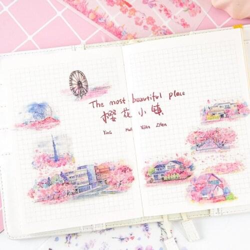 6pcs/pack Cherry Season Sakura w19n Lovely Masking Dairy Photo Notebook w34 Scrapbooking Student Supply Sticker