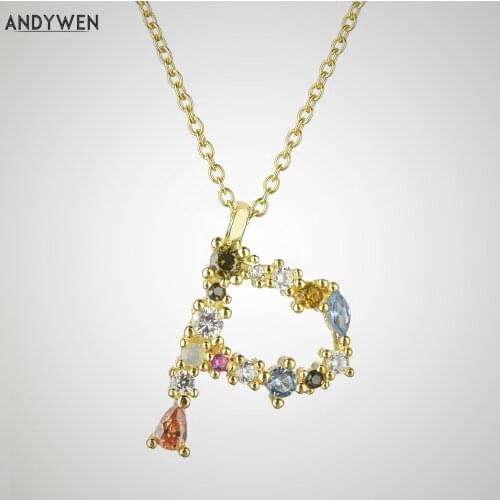 ANDYWEN 925 Sterling Silver I Am Initial P G Pendant Mini Thin Necklace Long Chain Adjustable Gold Plating Crystal S K Jewelry