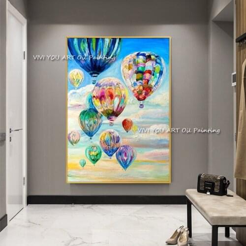 Big Abstract Hot Air Balloon Oil Painting On Canvas 100% Hand Painted Modern Wall Art Pictures For Living Room Home Decoration