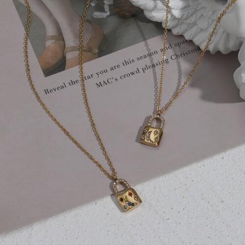 2021 Trendy Stainless Steel Gold Plated Waterproof Tarnish Free O Chain Lock Pendent Zircon Colorful Clear Necklace For Women