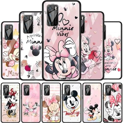 Pink Minnie Cartoon Cute for Huawei P40 P30 Pro Plus P20 P10 Lite P Smart Z 2021 2020 2019 Luxury Tempered Glass Phone Case