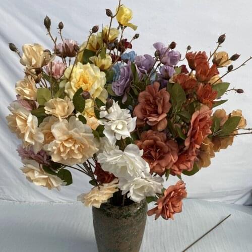 1pc 5 head Rose Artificial Silk Flower Branch for Home Floral Arrangement Wedding Layout Decoration Fake Flowers