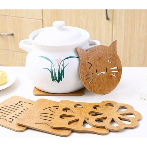 5pcs Wooden Hot Pad Whale Rabbit Snowflake Windmill Hollow Out Drink Coaster Pot Holder Table Placemat Kitchen Accessories