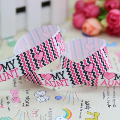 DHK 7/8'' 5yards i love my aunt chevron printed grosgrain ribbon hair bow diy party decoration OEM Wholesale 22mm C687