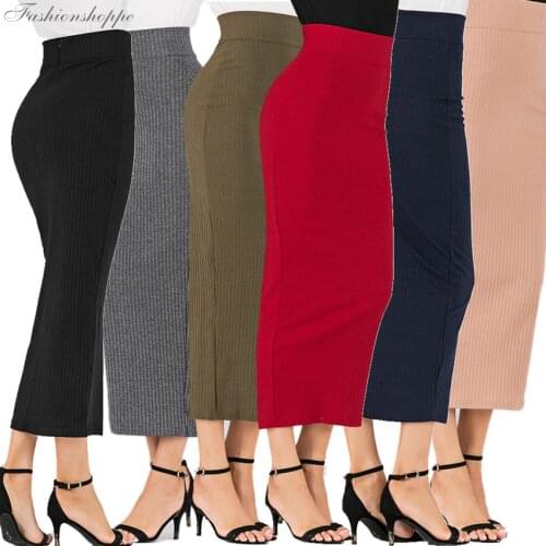 Elegant Muslim High Waist Slim Skirt Turkey Stretch Long Maxi Women Skirt Pencil Bottoms Ramadan Islamic Bodycon Ankle-length